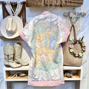 Quilted Granny duster shrug cocoon w farm animals cats goose cottagecore vibe